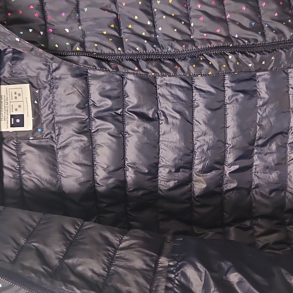 NEW GAP Kids Dark Blue Hooded Puffer with Multicolor Hearts - Picture 5 of 7